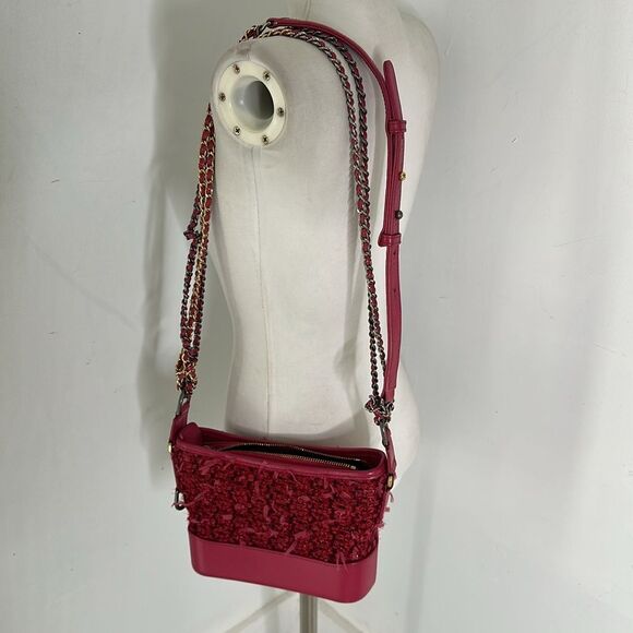 Vintage Y2K Pink Preppy Tweed 2 Way Shoulder Crossbody Bag - Picture 8 of 10